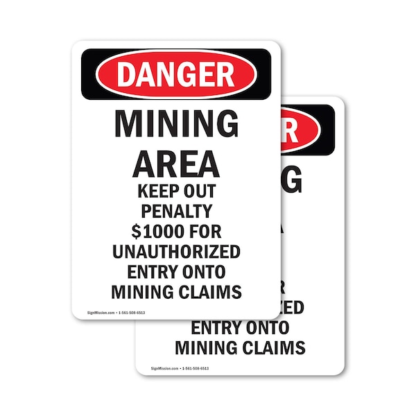 Signmission Portrait Mining Area Keep Out Danger Sign, Vinyl Decal, 7in W x 10in L, 2PK OS-2PACK-DS-D-710-V-1888 - main